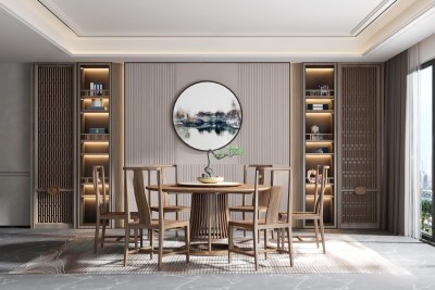 新中式家居餐厅3D模型下载